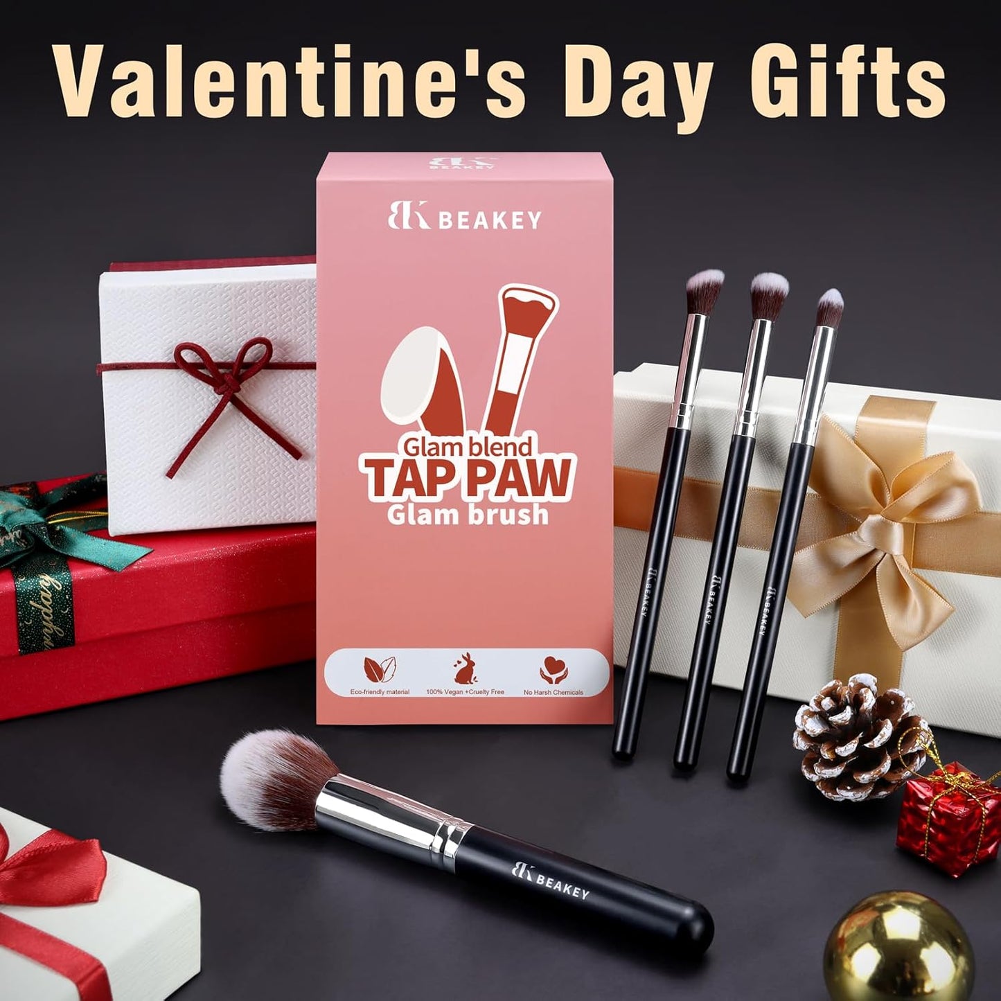 BEAKEY Makeup Brushes Set, Professional Foundation Eyeshadow Concealer Blush Powder Bronzer Applicator, 2 Blender Sponge with Beauty Paper Case, Valentines Day Gifts for Her